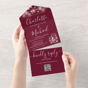 Invitation Tout En Un Mariage Bocal Mason Code QR Guirlande Lumineuse Bo