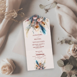 Invitation Tout En Un Mariage Bohème Aquarelle Herbe des Pampas