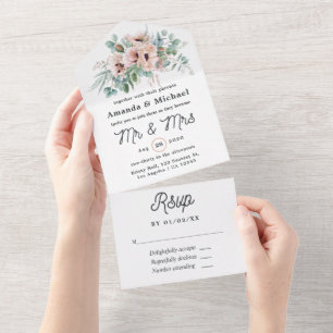 Invitation Tout En Un Mariage Bohème Eucalyptus Rose Pavot