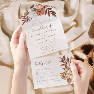 Invitation Tout En Un Mariage Bohème Fleurs Terracotta Automne