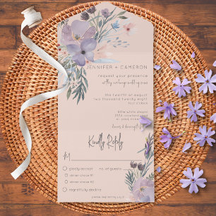 Invitation Tout En Un Mariage Bohème Floral Blush Bleu et Violet pour le