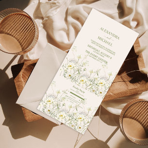 Invitation Tout En Un Mariage Bohème Neutre Fleur Sauvage Aquarelle Blan
