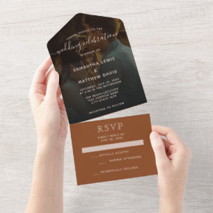 Invitation Tout En Un Mariage bohème simple et élégant en terre cuite