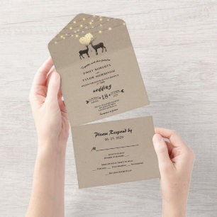 Invitation Tout En Un Mariage Bois Amour Cerf Couple Guirlandes de Lumiè