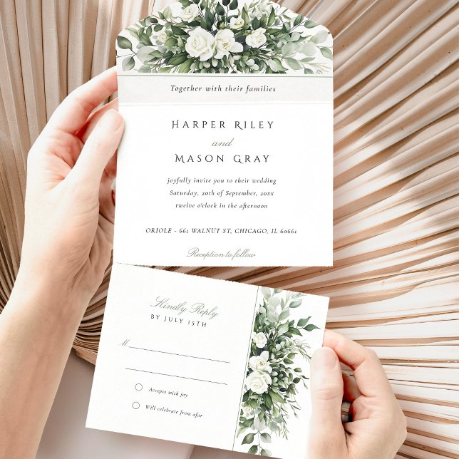 Invitation Tout En Un Mariage botanique avec RSVP anti-déchirure (Créateur téléchargé)