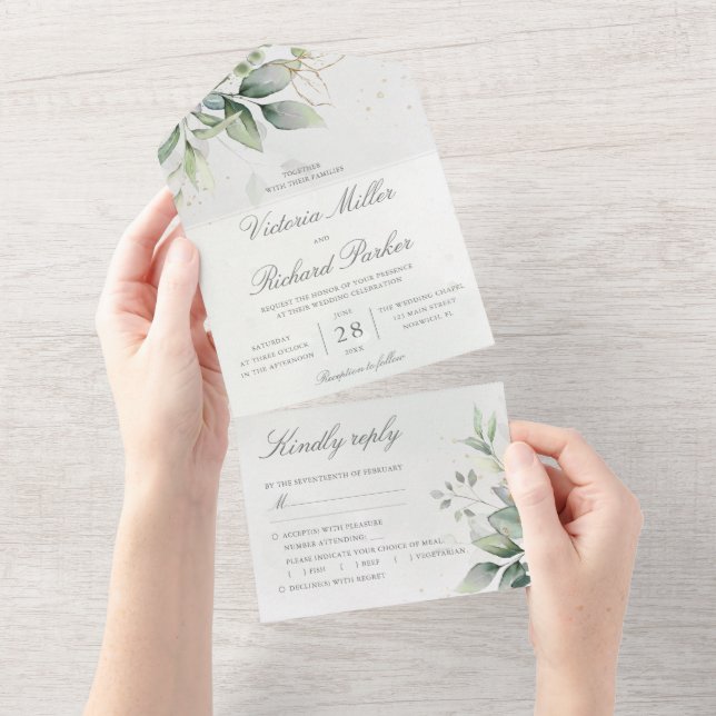 Invitation Tout En Un Mariage botanique Feuille Eucalyptus Green (Déchirure)
