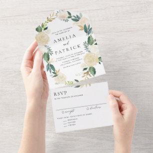 Invitation Tout En Un Mariage botanique romantique à couronne florale