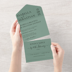 Invitation Tout En Un Mariage Cadet Bleu Vert Répondre aimablement à l'i
