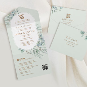 Invitation Tout En Un Mariage Cadre Rond en Eucalyptus Vietnamien