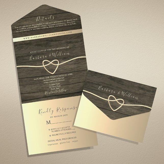 Invitation Tout En Un Mariage Calligraphié avec Bois Rustique (Créateur téléchargé)