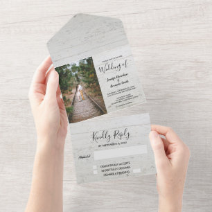 Invitation Tout En Un Mariage campagnard photo en bois rustique