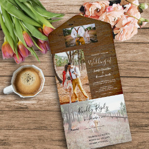 Invitation Tout En Un Mariage campagnard photo en bois rustique