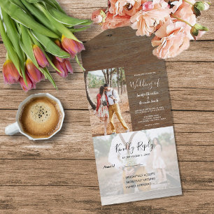 Invitation Tout En Un Mariage campagnard photo en bois rustique