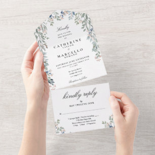 Invitation Tout En Un Mariage Cascade de Feuillage Floral Élégant