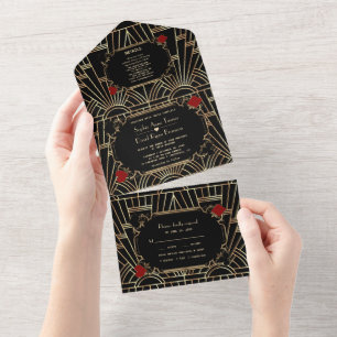 Invitation Tout En Un Mariage Casino Gold Black Gatsby 20s Art Déco  