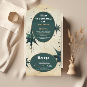 Invitation Tout En Un Mariage céleste à l'aquarelle vintage