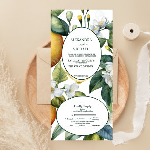 Invitation Tout En Un Mariage Citron d'Été à l'Aquarelle Vintage