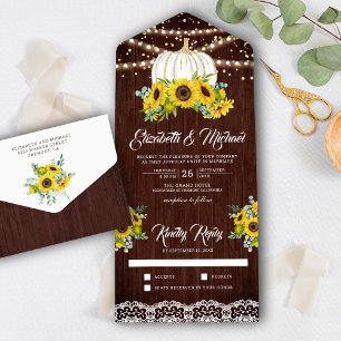 Invitation Tout En Un Mariage Citrouille blanc rustique en bois