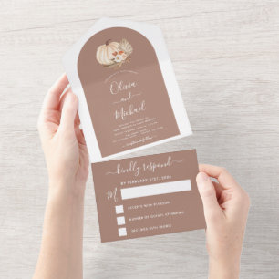 Invitation Tout En Un Mariage Citrouilles blancs Boho Terracotta RSVP