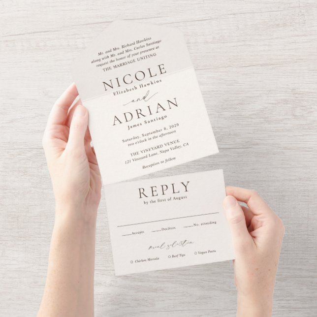Invitation Tout En Un Mariage classique ivoire élégant (Déchirure)