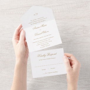 Invitation Tout En Un Mariage Classique Or Propre