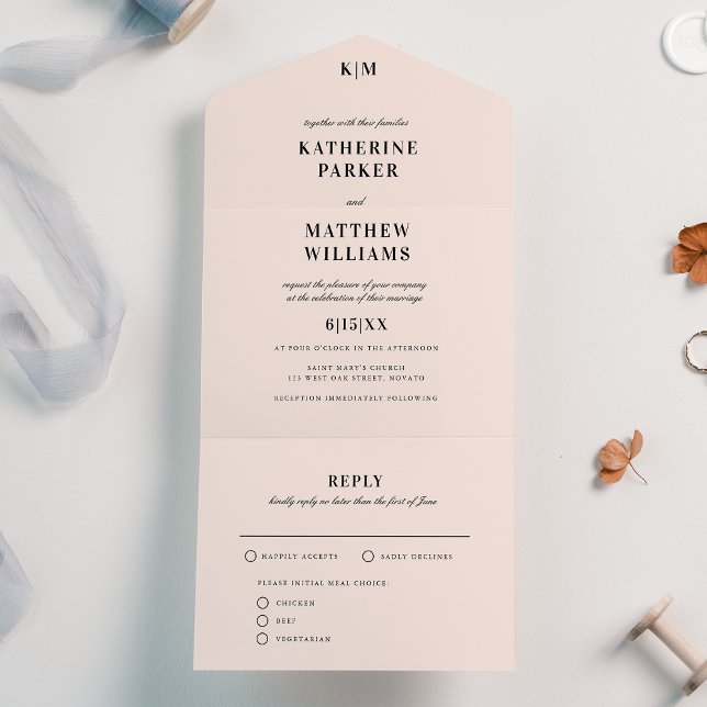 Invitation Tout En Un Mariage classique rose vif élégant (Créateur téléchargé)