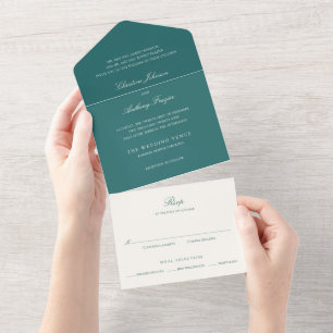 Invitation Tout En Un Mariage Classique Vert Sarcelle Ancien Argent