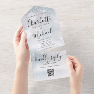 Invitation Tout En Un Mariage Code QR Flocons de Neige Hivernaux