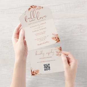 Invitation Tout En Un Mariage Code QR Floral Automnal Rustique