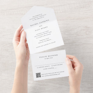 Invitation Tout En Un Mariage Code QR Formel Classique Intemporel