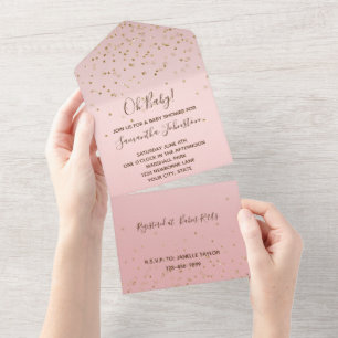 Invitation Tout En Un Mariage Confetti rose
