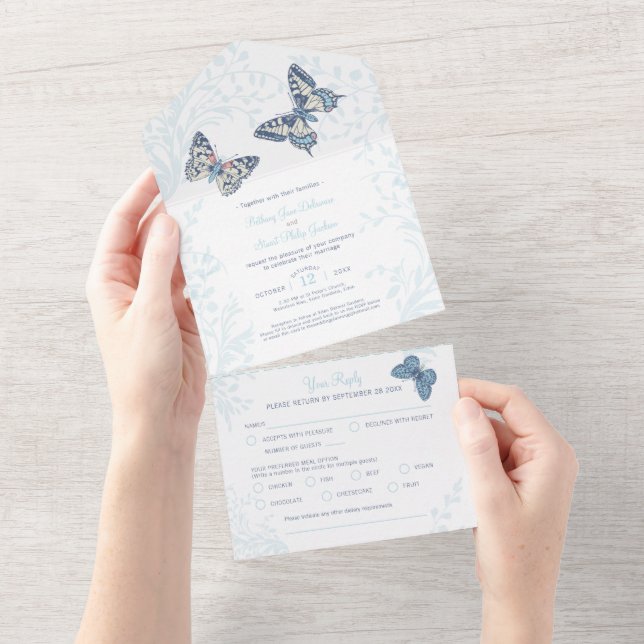 Invitation Tout En Un Mariage crème papillons tourbillons tourbillon RSV (Déchirure)
