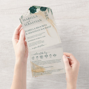 Invitation Tout En Un Mariage Crème Tout en sauve la date Émeraude Vert