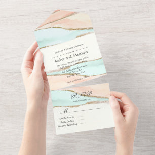 Invitation Tout En Un Mariage d'âge de l'alcool corail et turquoise