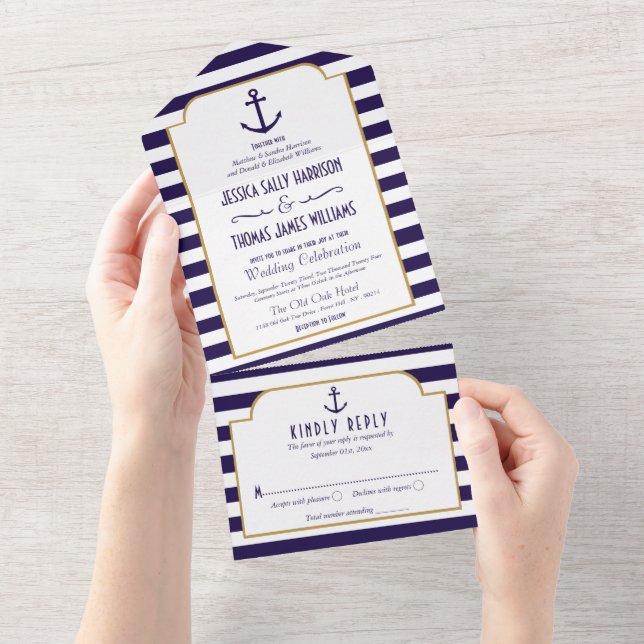 Invitation Tout En Un Mariage d'Ancre de la marine nautique et de la ban (Déchirure)