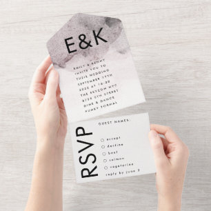 Invitation Tout En Un Mariage d'aquarelle d'encre noire ultra moderne