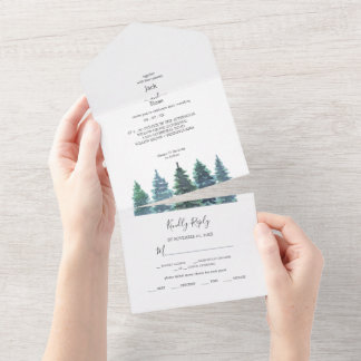 Invitation Tout En Un Mariage d'aquarelle d'hiver