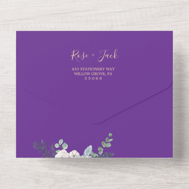 Invitation Tout En Un Mariage d'aquarelle d'hiver (Verso)