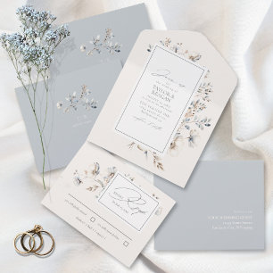 Invitation Tout En Un Mariage d'aquarelle Fleur sauvage Delicate ID1102