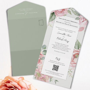 Invitation Tout En Un Mariage d'aquarelle rose