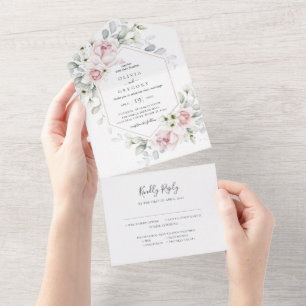 Invitation Tout En Un Mariage d'aquarelle Rose de printemps romantique 