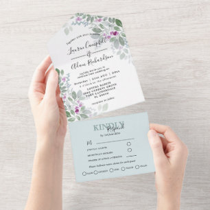 Invitation Tout En Un Mariage d'aquarelle rose vert floral