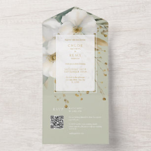 Invitation Tout En Un Mariage d'aquarelle Sage & Gold Floral Folial