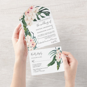 Invitation Tout En Un Mariage d'aquarelle Tropical Blush Pink Orchid