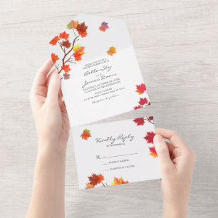 Invitation Tout En Un Mariage d'arbre d'automne minimaliste tout en un I