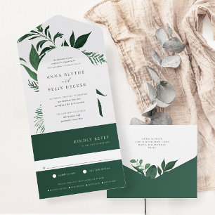 Invitation Tout En Un Mariage d'arc botanique vert de la forêt sauvage