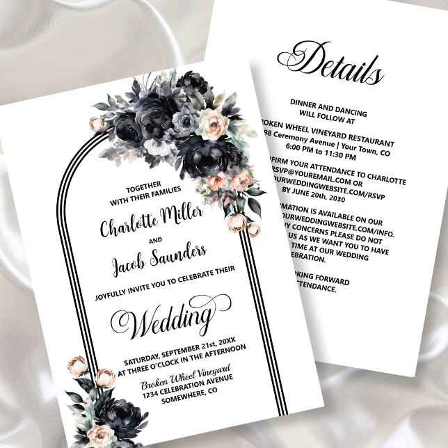 Invitation Tout en un Mariage d'arc floral noir Smokey (Créateur téléchargé)