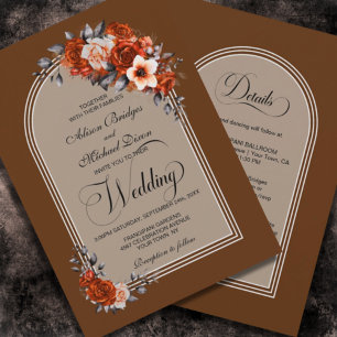 Invitation Tout en un Mariage d'arc Floral Orange Brûlé