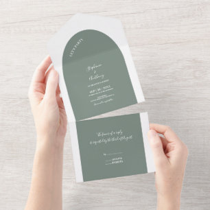 Invitation Tout En Un Mariage d'arche verte et blanche Sage 