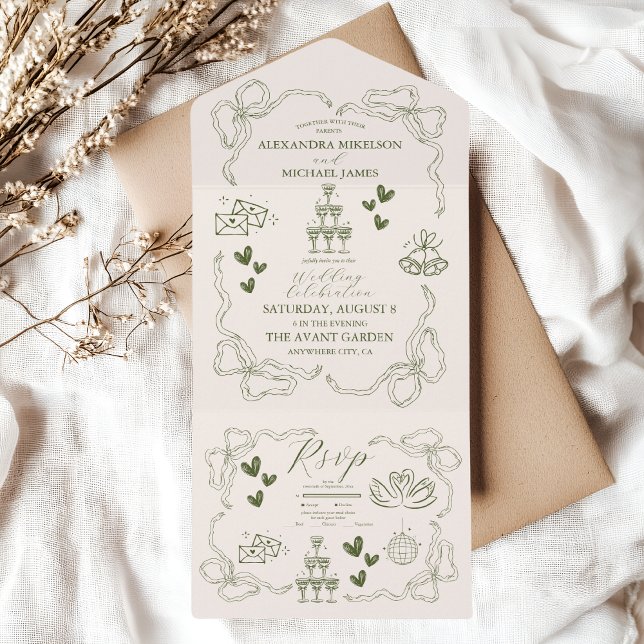 Invitation Tout En Un Mariage d'art de gribouillis rétro (Créateur téléchargé)